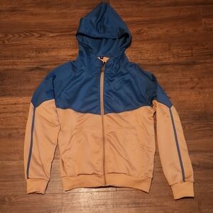 Blue-ish Green and Tan Zip-Up Hoodie